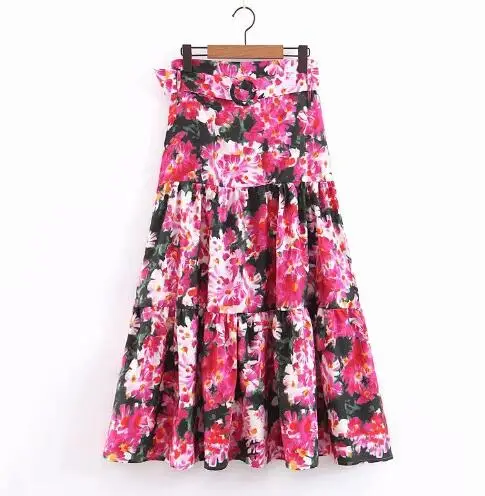 red skirt SheMujerSky женская красная Цветочная юбка-макси летняя длинная трапециевидная юбка с пояс с высокой талией юбки falda larga - Цвет: red skirt