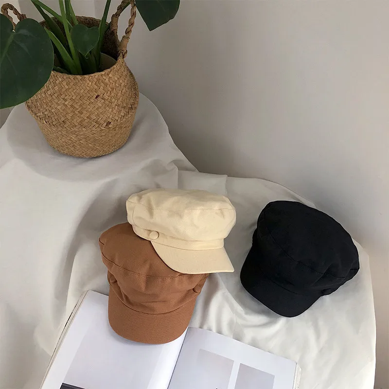 2019 зимний и осенний женский берет хлопок гладкая шляпа Мода газетчик французский