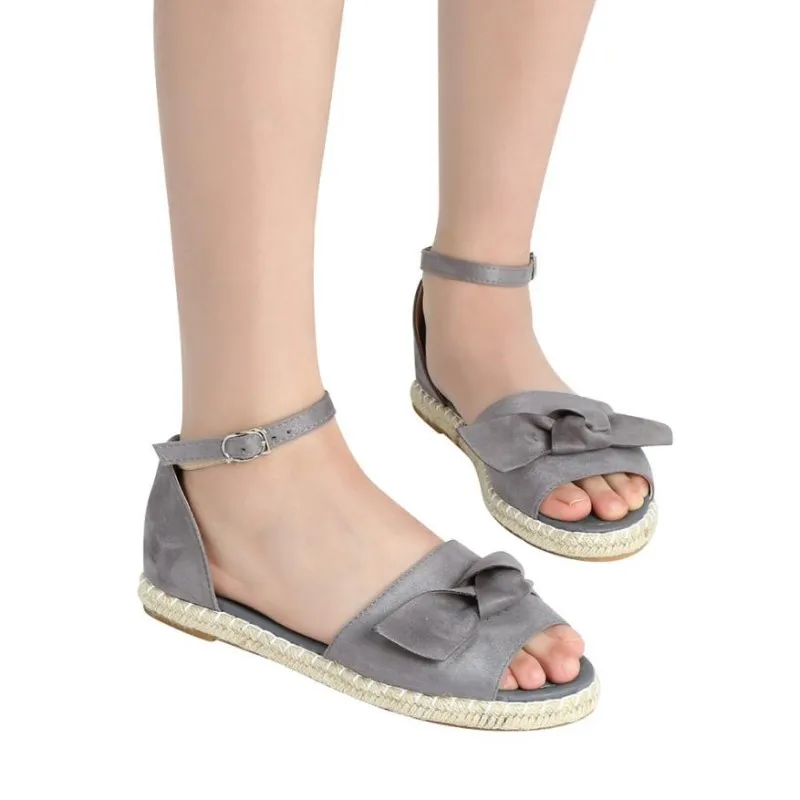 

Women Fashion Solid Color Flock Peep Toe Bow Flat Heel Hasp Sandals Sandalias Mujer 2019