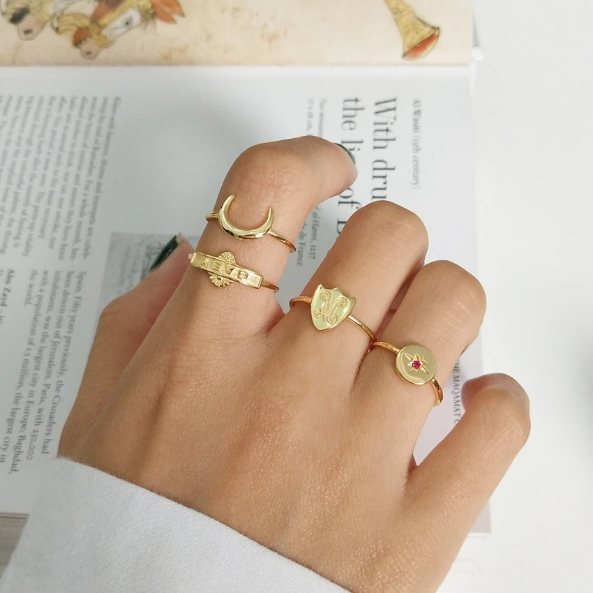 S925 серебро 18K золото просторное Открытое кольцо 4 шт./компл. для девочек Вечеринка