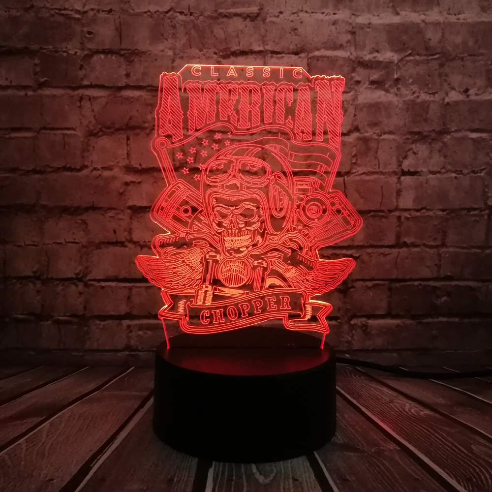 Новинка американский Чоппер мотоцикл Череп 3D лампа ночник USB светодиодное