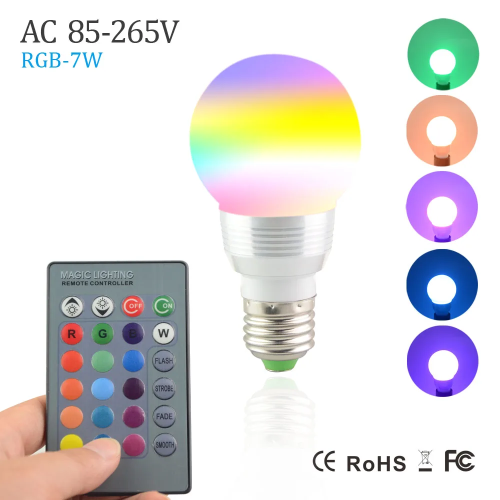 Светодиодная RGB лампа E27 85 265 в 7 Вт 220 В|lamp e27 led|e27 socketlampe led |