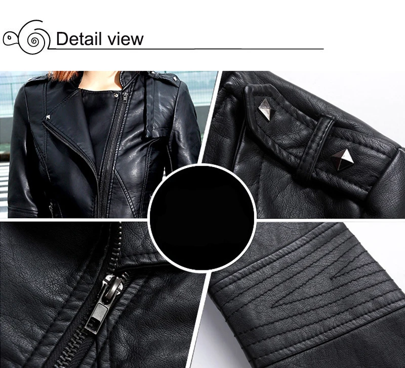 Motocycle Autumn Women Jacket Faux Leather Solid Black Slim Ladies Outwear Coat Short