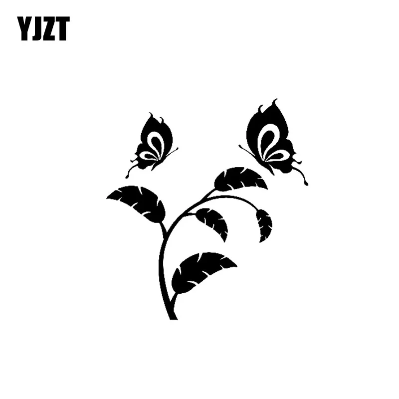 

YJZT 17.6CM*19.3CM Delicate Butterfly And Botany Vinyl Decal Car Sticker Black/Silver C19-0527