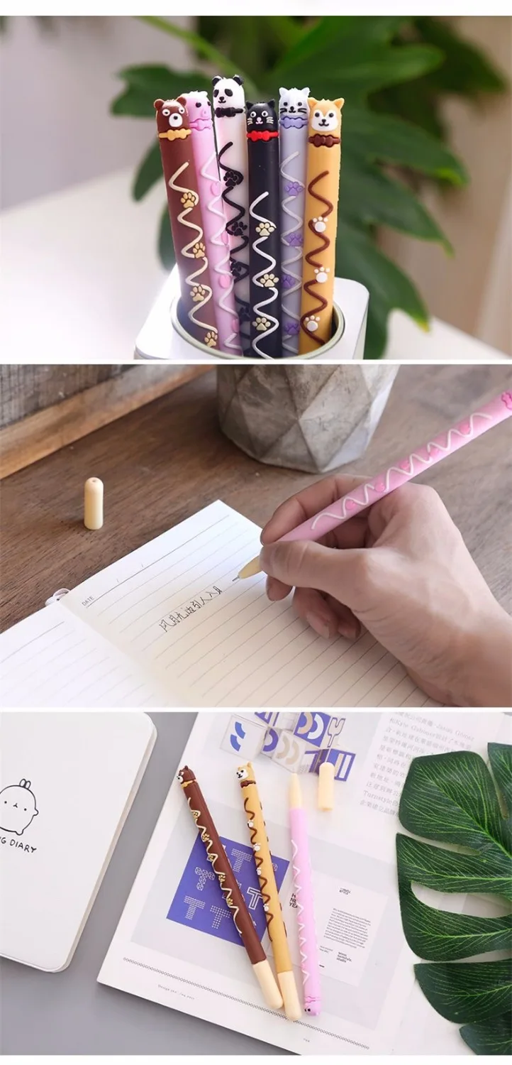 

24 pcs Lovely Chocolate gel pen 0.5mm Black color ink writing pens Cute bear panda dog Stationery Office School supplies A6757