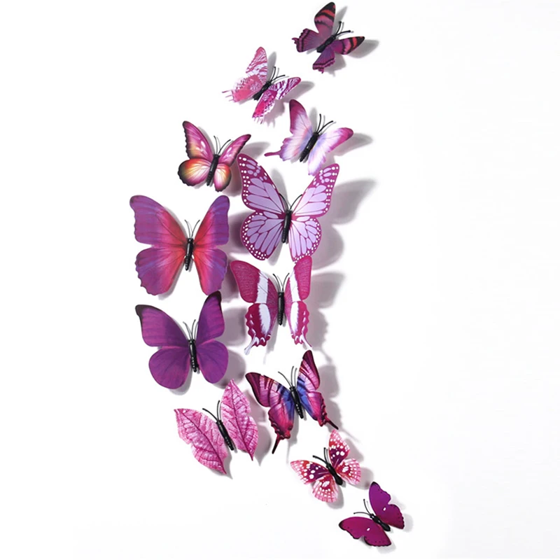 purple 12 шт./лот 3d Красочные бабочки для детской комнаты наклейки для стены в гостиной домашний декор DIY 3d бабочки для вечерние украшения дома - Цвет: purple