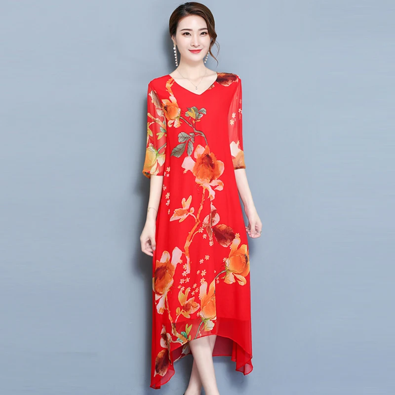2018 летнее новое женское длинное платье большого размера шифоновое с коротким