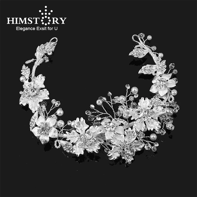 

Rhinestone Tiara Hairband Handmade Fashion White Leaves Bridal Wedding Dressing Crown Accessory Women Hair Jewelry