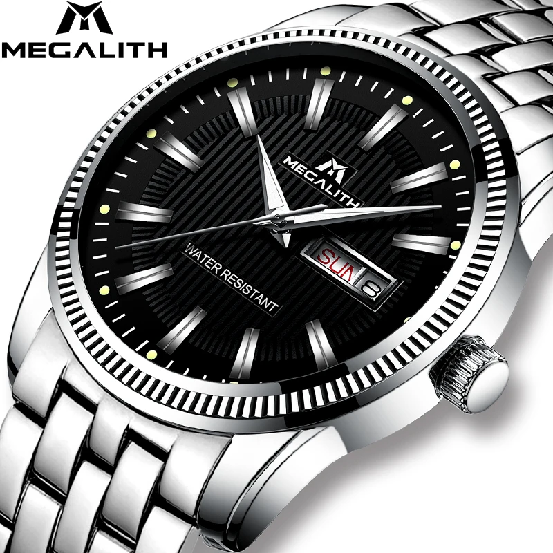 Мужской роскошный бренд часов MEGALITH водонепроницаемые хронограф кварцевые часы