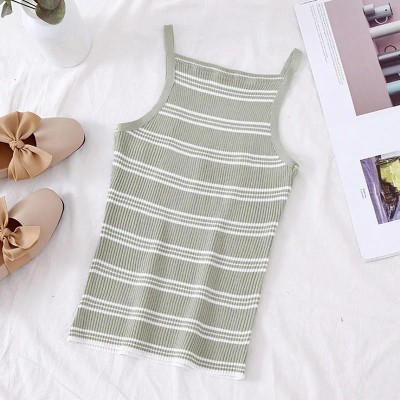 Женская Трикотажная майка HELIAR пикантная Полосатая спагетти летний хлопковый