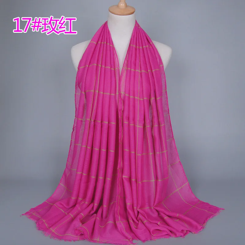 rose red 1 шт., Классический Клетчатый хлопковый мусульманский хиджаб, шарф для дам, длинные поперечные полоски, двойной цвет, исламские хиджабы, шаль, накидка - Цвет: rose red