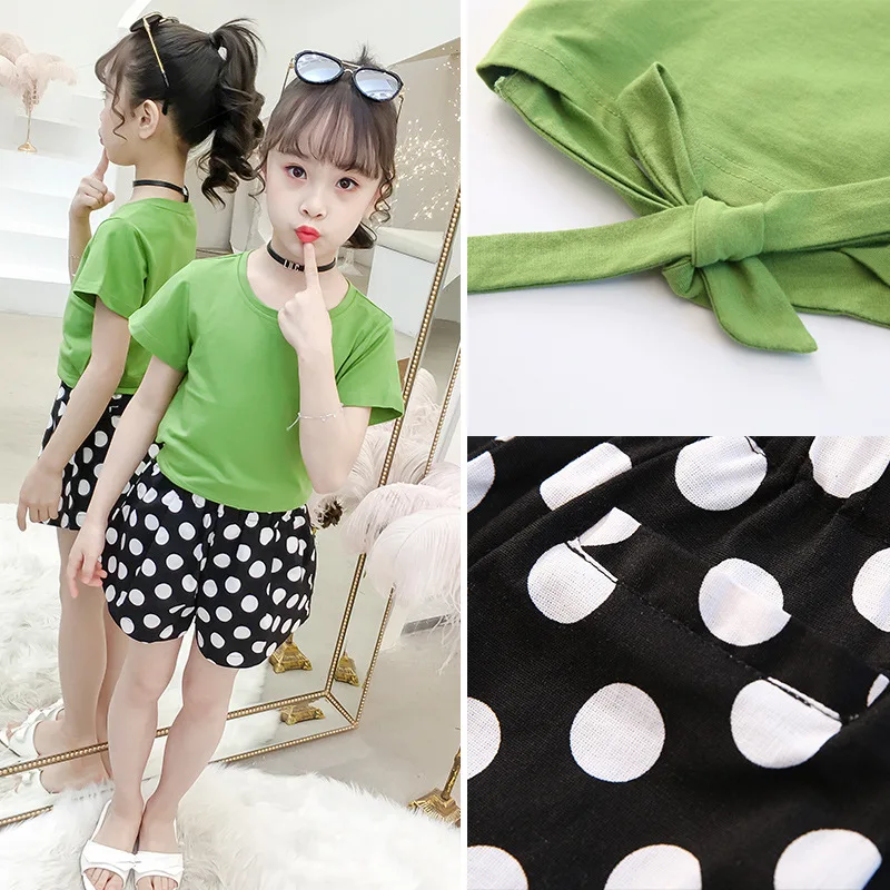 Летний шифоновый винтажный комплект из 2 предметов с принтом в горошек футболка