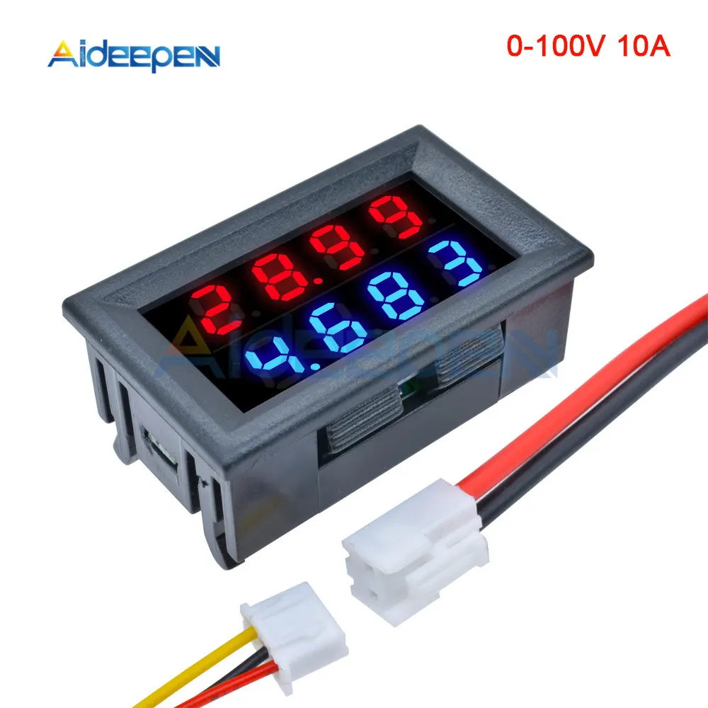 Red Blue 100V 0,28 ''цифровой вольтметр Амперметр 4 Бит 5 проводов постоянного тока 100 в 200 в 10 а напряжение измеритель тока красный синий/красный светодиод двойной дисплей Amp Вольт - Цвет: Red Blue 100V