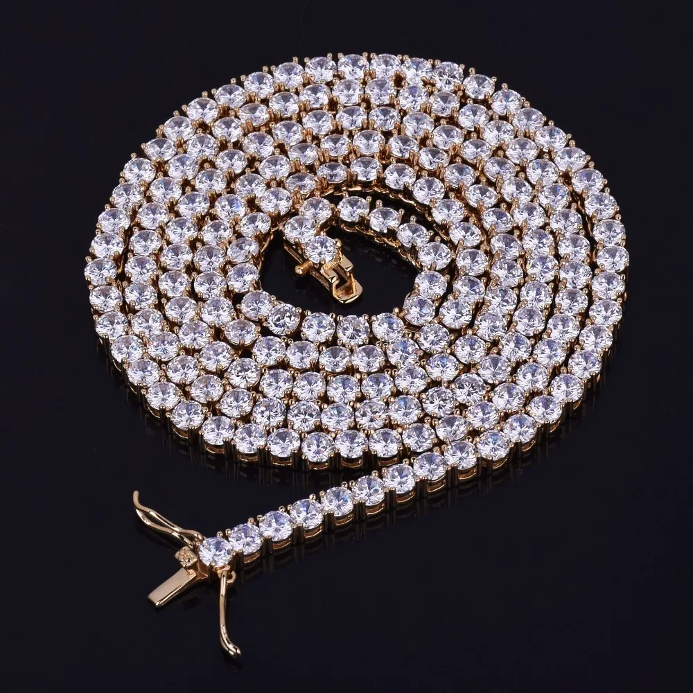 6 мм Iced Zirkoon 1 Rij теннисная цепочка Ketting Hip Hop Sieraden God Zilver Koper Materiaal Mannen Cz Ketting Link 20 дюймов