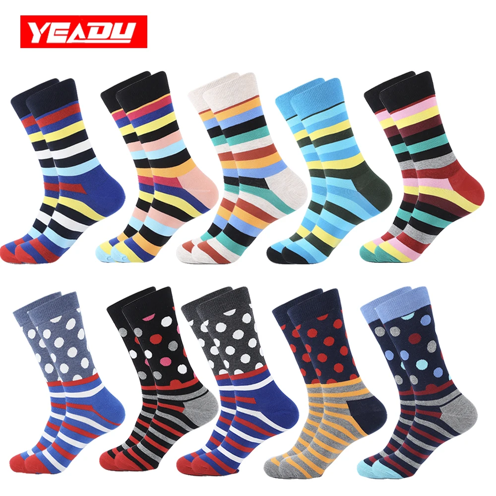 

YEADU 10 пар/лот, чесаные хлопковые мужские носки, цветные полосатые носки в горошек для свадьбы, вечеринки, рождественские подарки