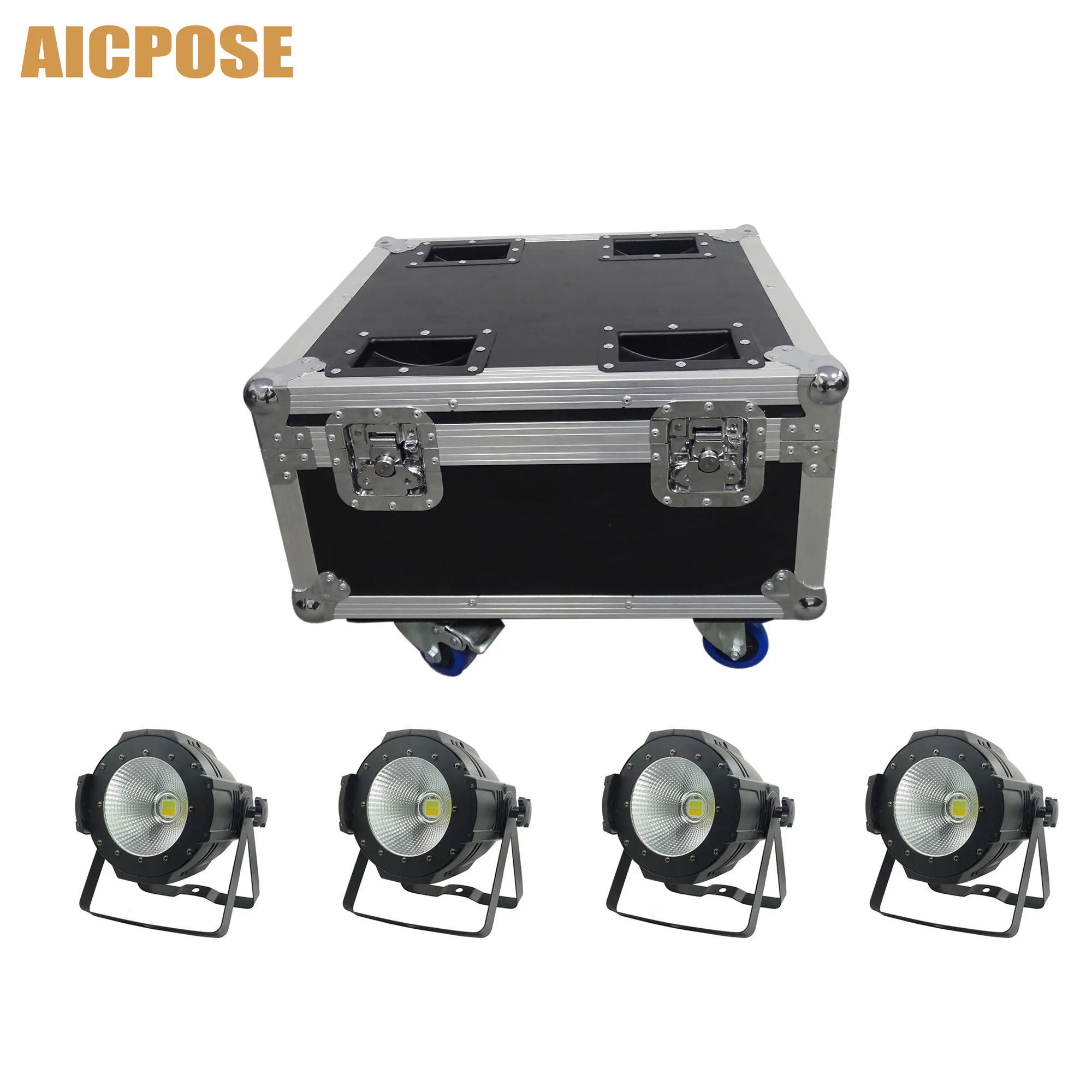 melhor 4pcs Par LEVOU COB Luz 100W De Alta Potência De Alumínio DJ DMX Led Feixe Wash Efeito Strobe Luz Do Estágio Com Caso Do Vôo