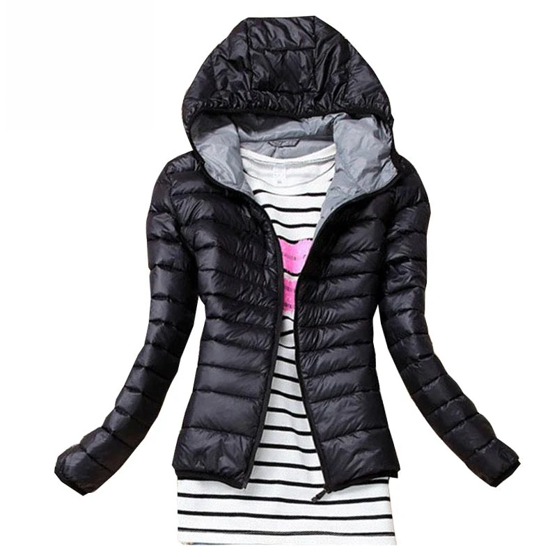 2019 Autumn Winter Women Basic Jacket Coat Female Slim Hooded Brand Cotton Coats Casual Black Jackets | Женская одежда
