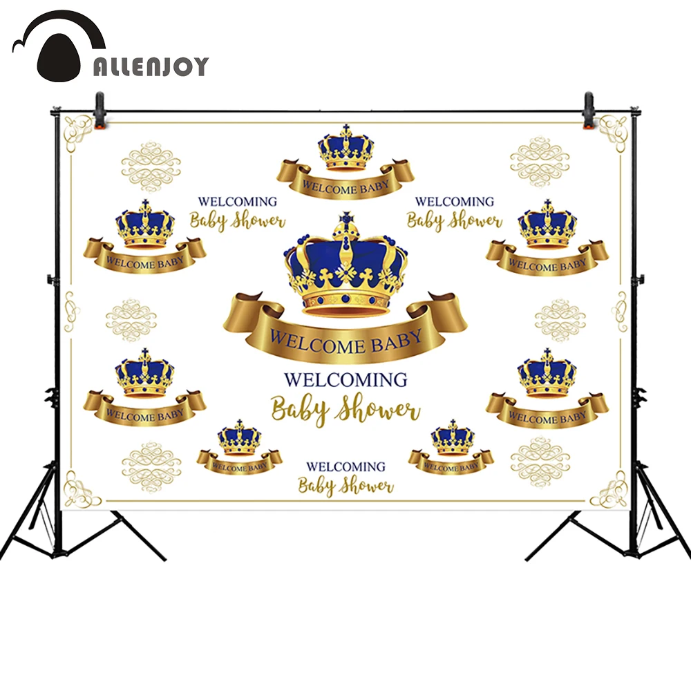 Allenjoy фото фон Добро пожаловать baby shower голубая лента золотой мальчик принц корона