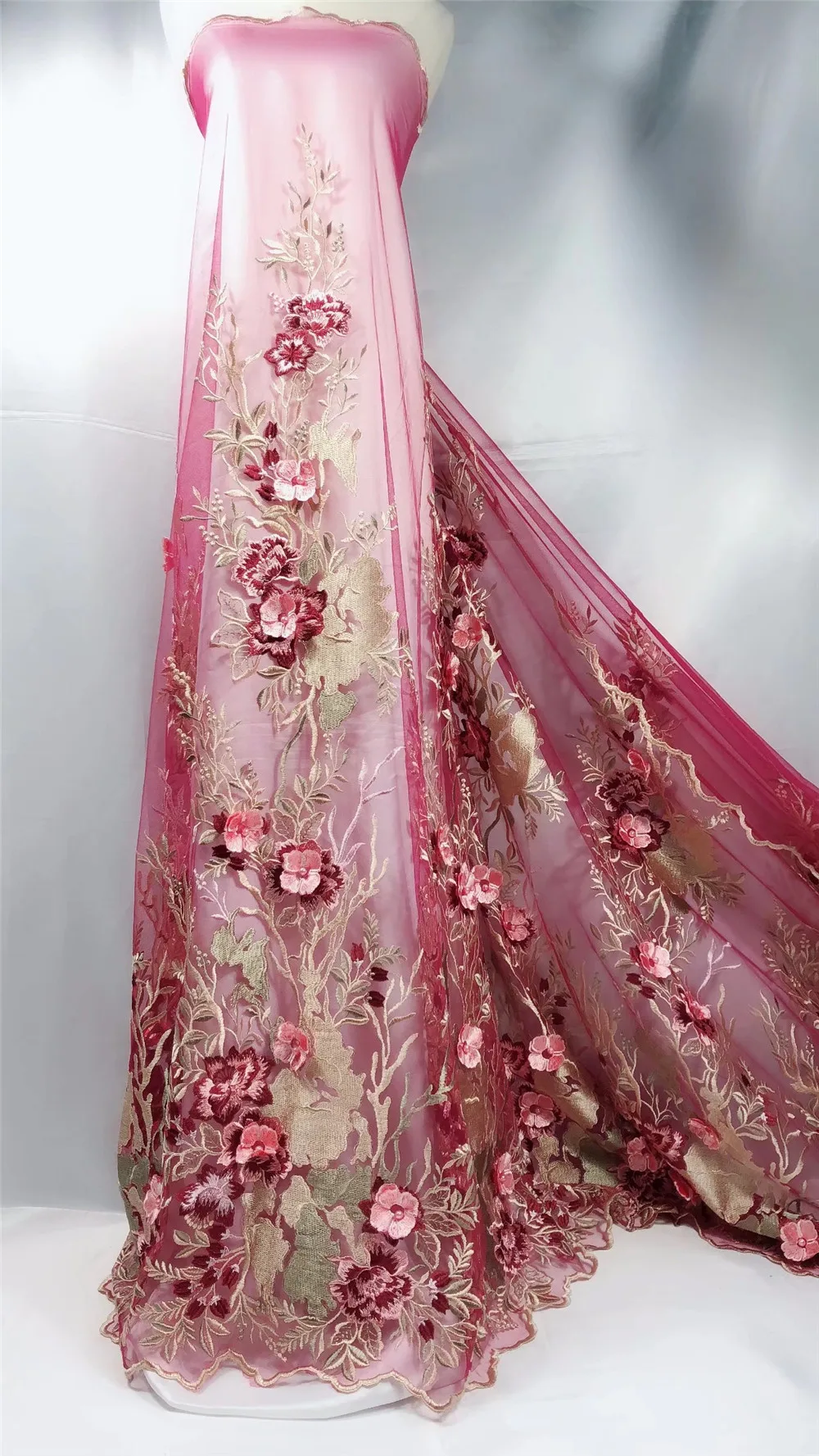 BUAETIFICAL French lace fabric with beaded 2017 Latest 3D embroidery flower nigerian tulle for women clothes LN76 | Дом и сад