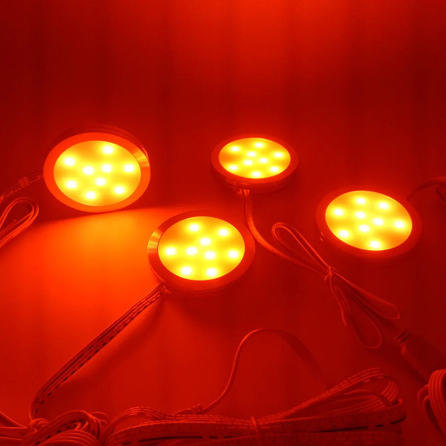 DC12V светодиодный под кабинет освещение 4 шт. светодиодный шайба Llights с Беспроводной РЧ пульт дистанционного управления, с регулируемой яркостью для пространства под прилавком, полка, мебельная подсветка