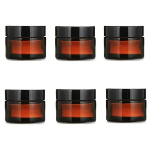 Баночка стеклянная Янтарная прямая с черной пластиковой крышкой, 30 г, 6 шт.