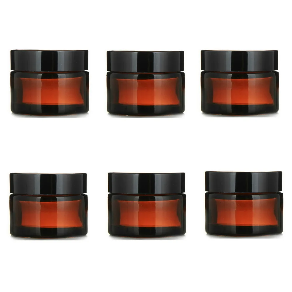 6 шт. 30 г Янтарная стеклянная банка с прямым сторонним покрытием и черной
