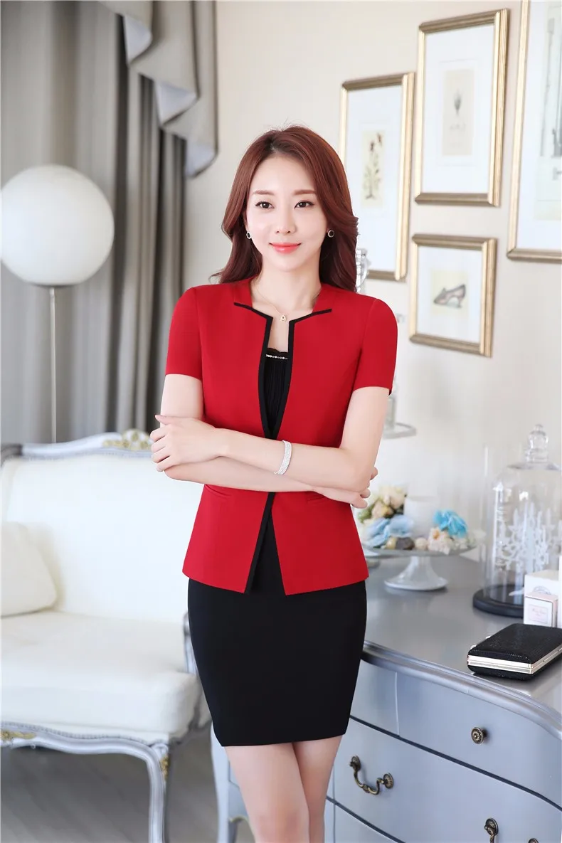 Ladies OL Styles Skirt Suits Professional Elegant Red Fashion Jackets And Skirt Summer Ladies Blazers Outfits Set