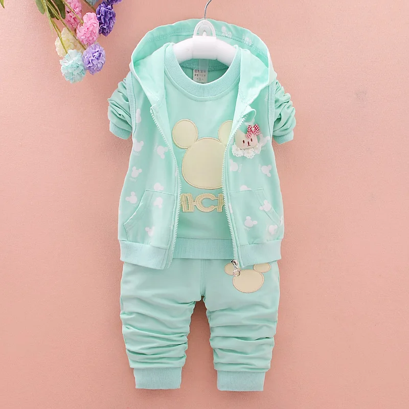 Милый мультфильм девочек 3 шт. комплекты пальто на молнии с капюшоном футболка