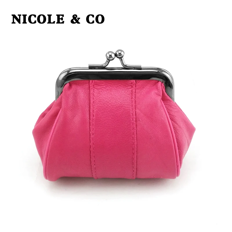 NICOLE& CO, кошелек для монет из натуральной кожи, Женский кошелек из овечьей кожи, кошелек с металлическим замком, держатель для карт, кошелек на молнии, маленькая сумка