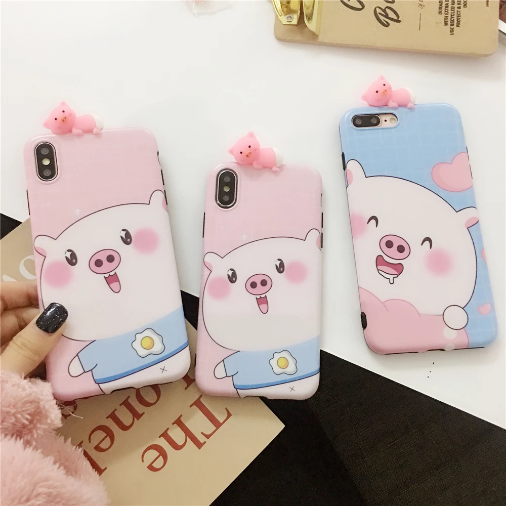 Phone Case For iPhone 6 6S 7 8 Plus X XS XR Max Cartoon Funny 3D Doll Pig Soft TPU Cute Back Cover Cases Funda |
