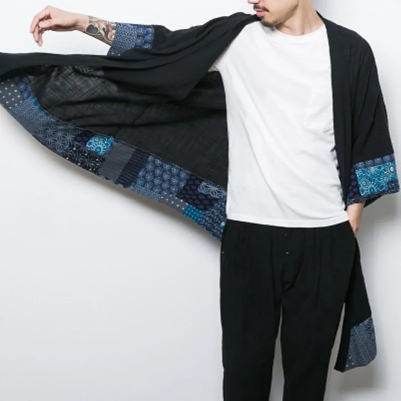 

Chinese style Kimono summer men long Open Stitch jacket mens Cotton linen loose Windbreaker Cardigan New Male outerwear clothing