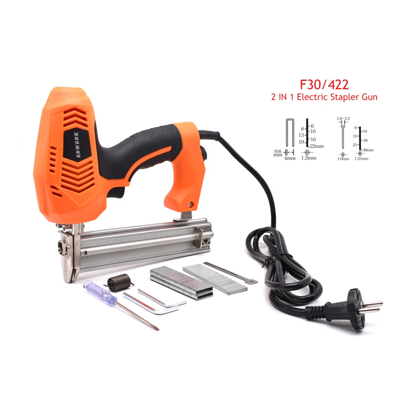 2 In 1 Woodworking Framing Tacker F30 422J Electric Nailer Stapler Gun With 600Pcs Nails  For Woodworking Hand Tool