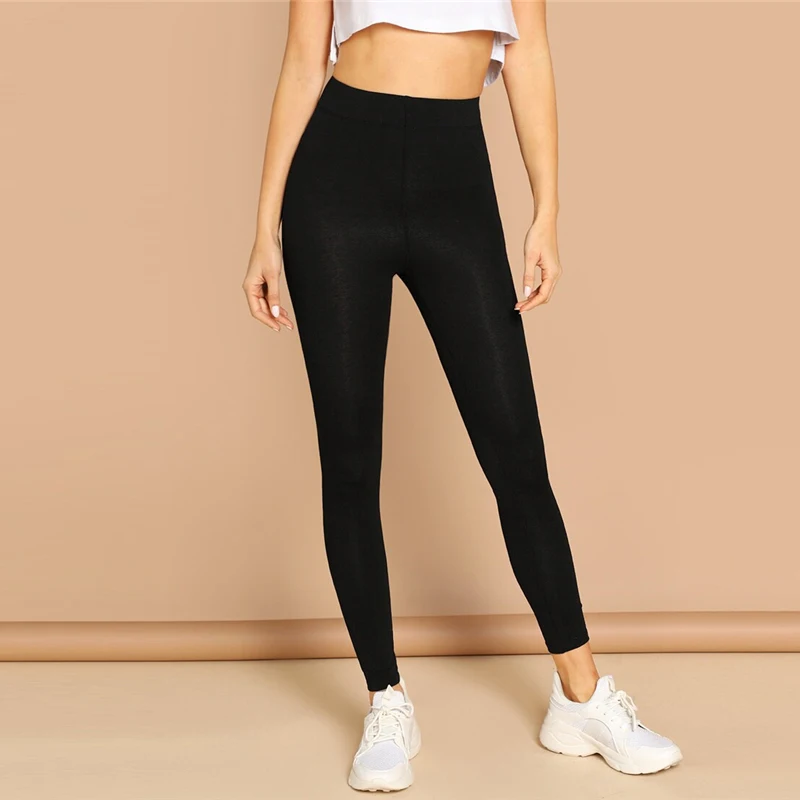 SweatyRocks, однотонные леггинсы с эластичной талией, женская одежда для активного отдыха, леггинсы, лето, высокая талия, обтягивающие базовые леггинсы