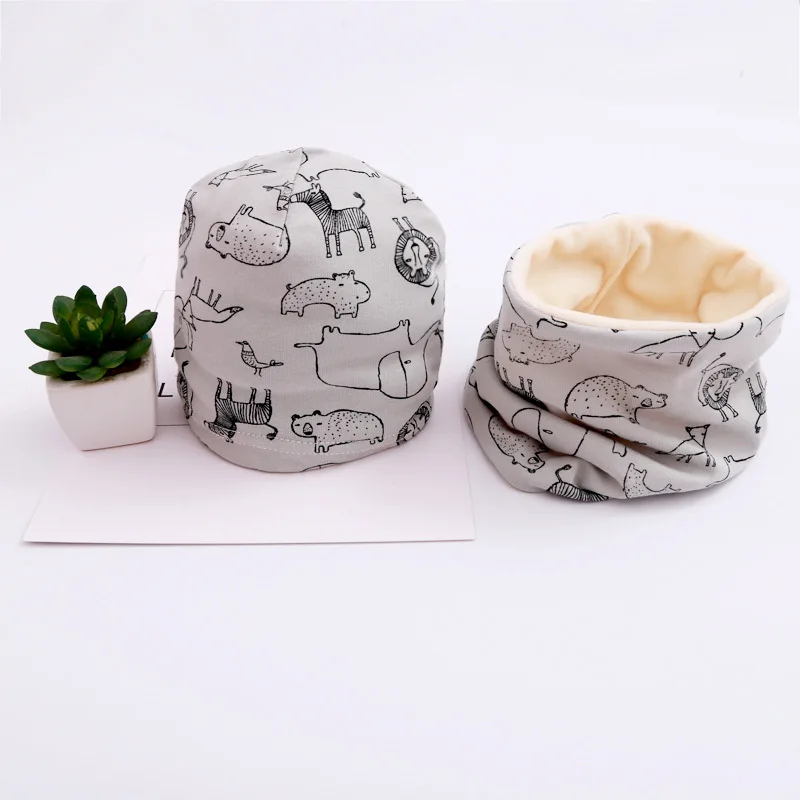 zoo gray Новинка года; комплект из однотонного шарфа и шапочки с этикеткой; детская одежда для мальчиков и девочек; аксессуары; шапочка с воротником; Детские шапки; осенняя одежда - Цвет: zoo gray