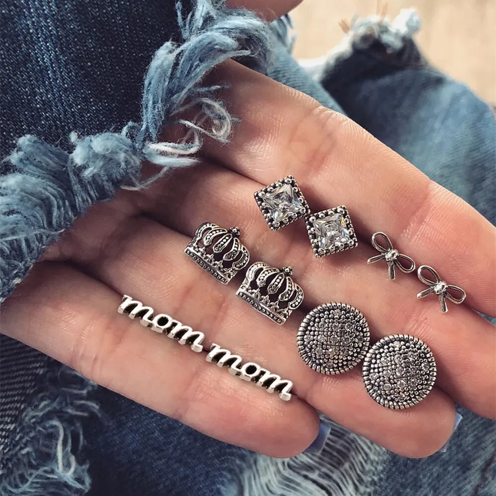 DIEZI Винтаж 5 пар/компл. Brincos Хрустальная корона Knotbow мамина серьга ювелирные
