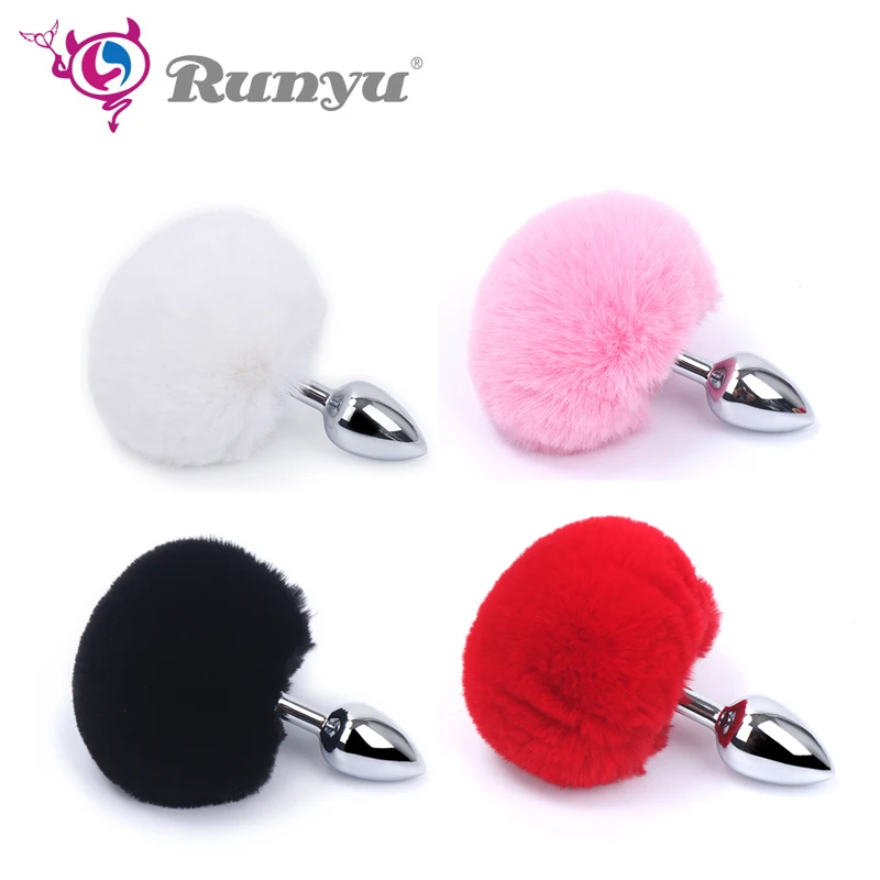 Массажные шарики с кроличьим хвостом Металлические анальные для косплея