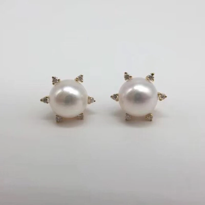 

Sinya G18k AU750 Gold diamond stud earrings for women girls Mother with 7.5-8mm southsea Pearls Fashion design high quality Hot!