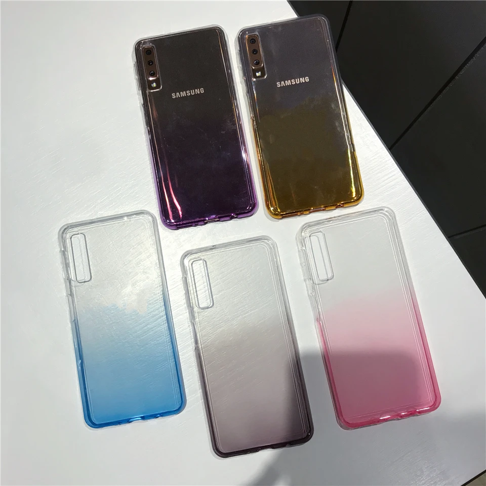 Для Samsung Galaxy A7 2018 крышка Радужный градиентный чехол ТПУ силиконовый разноцветный