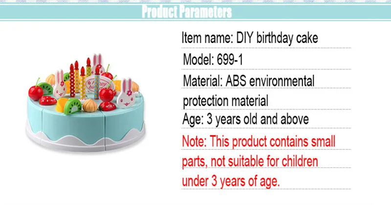 38Pcs 15cm Pretend Play DIY Birthday Cake Cutting Food Toy with Fruits Candle Set Play House toy kitchen Toys Gift for Kids Girl