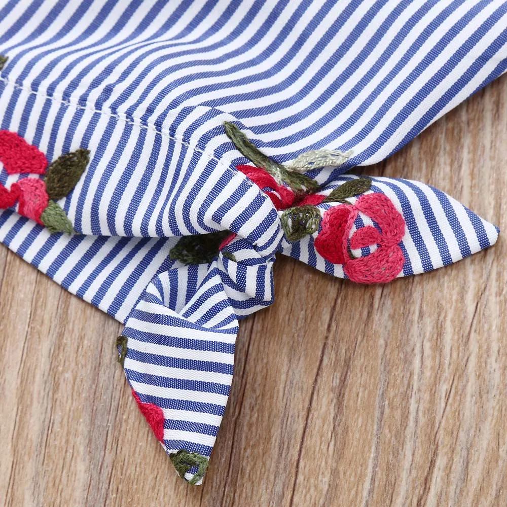 Toddler Cotton Infant Baby Girls Embroidery Floral Striped Princess Dresses Long Sleeve Outfits vestido Autumn | Детская одежда и
