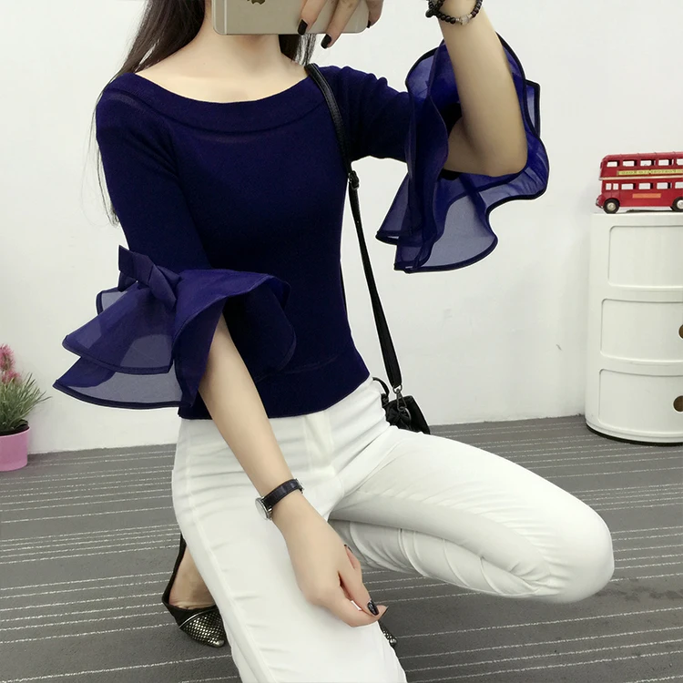 Женский укороченный топ с открытыми плечами свитер воротником-лодочкой в