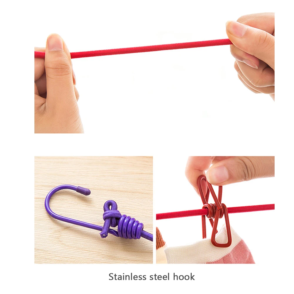 Stretch Drying Rack Retractable Clothesline Elastic Washing Line With 12 Clips Home Socks Underwear Clothes Hanger Windproof | Дом и сад