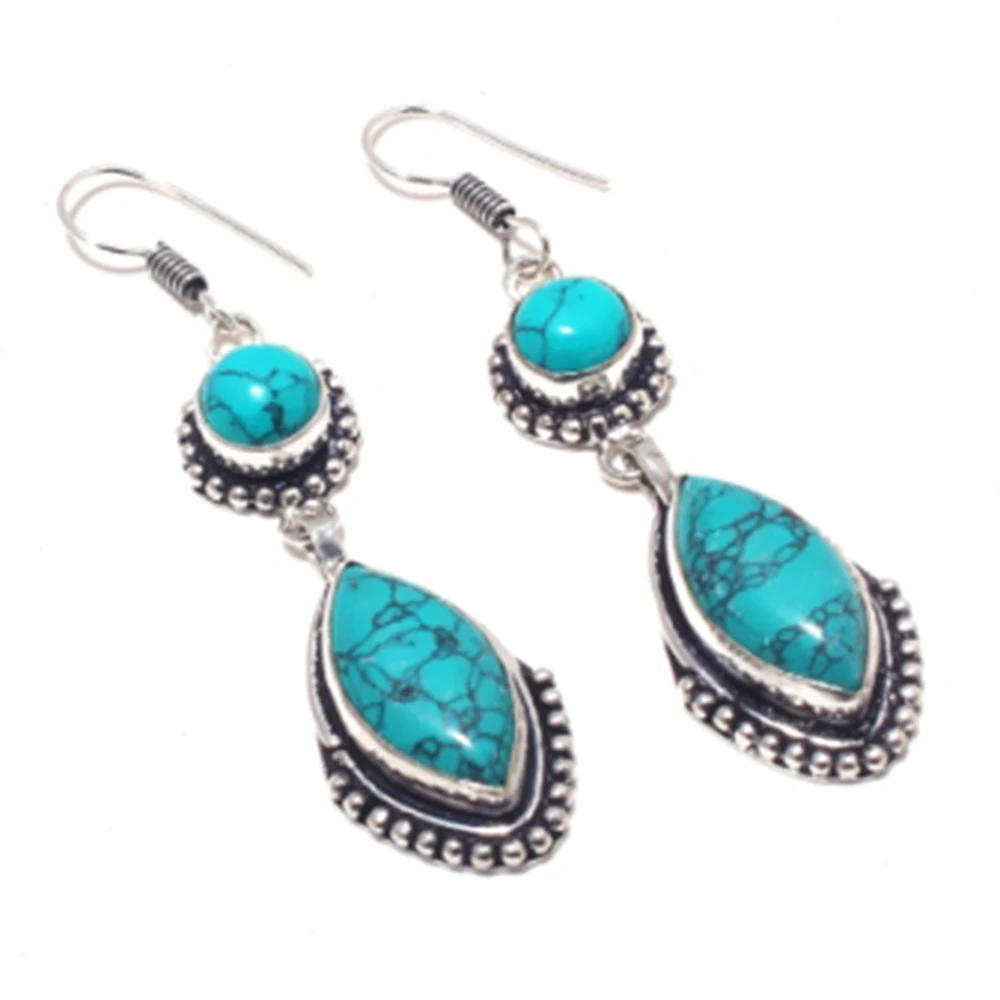 

Turquois , Silver Overlay on Copper Earrings ,65 mm , E3766