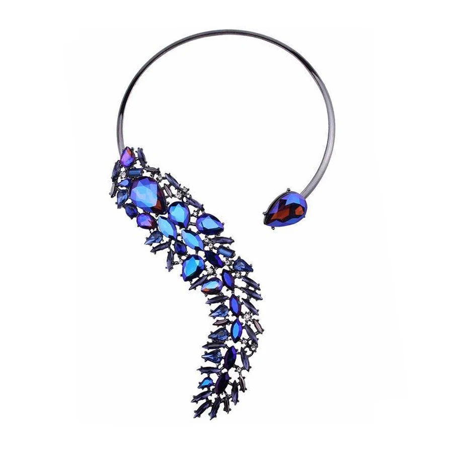 crystal blue JUJIA, новинка, 7 цветов, модное ожерелье, воротник, ожерелье, s& Подвески, чокер, нагрудник, макси, массивное ожерелье для женщин - Окраска металла: crystal blue