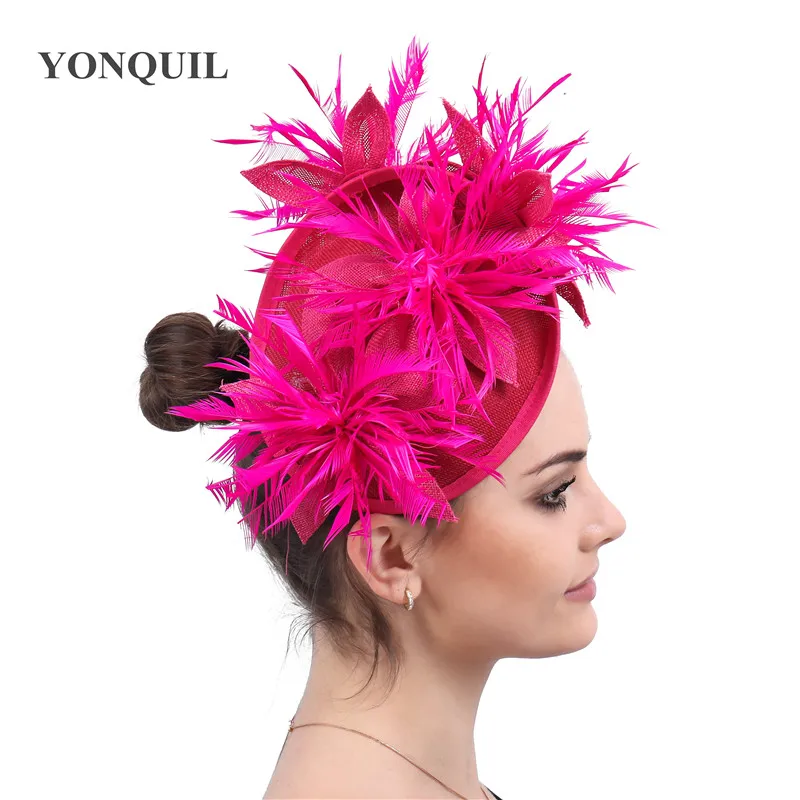 

Hot Pink Hair Fascinators Hat Sposa Party Wedding Hats And Floral Fascinator With Feathers Headbands Accessories Or 16 Colors