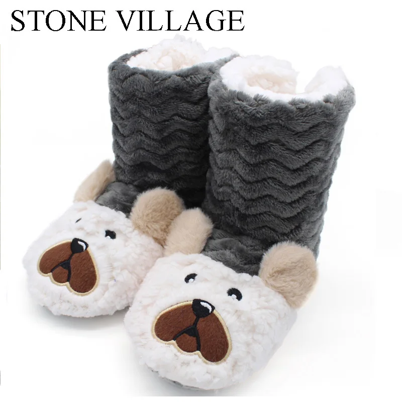 Милые домашние тапочки с принтом в виде медведя Зимние теплые мягкие плюшевые
