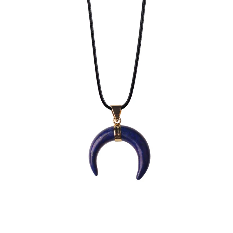 Ожерелье из черного рога и натурального камня в форме полумесяца кожаная цепочка