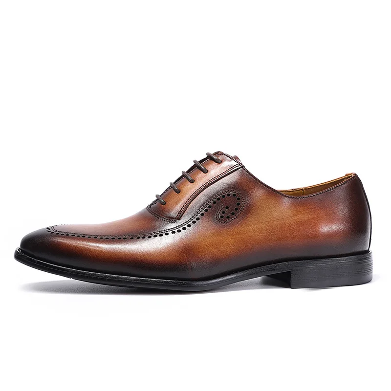Мужские классические туфли оксфорды из натуральной кожи с острым носком на