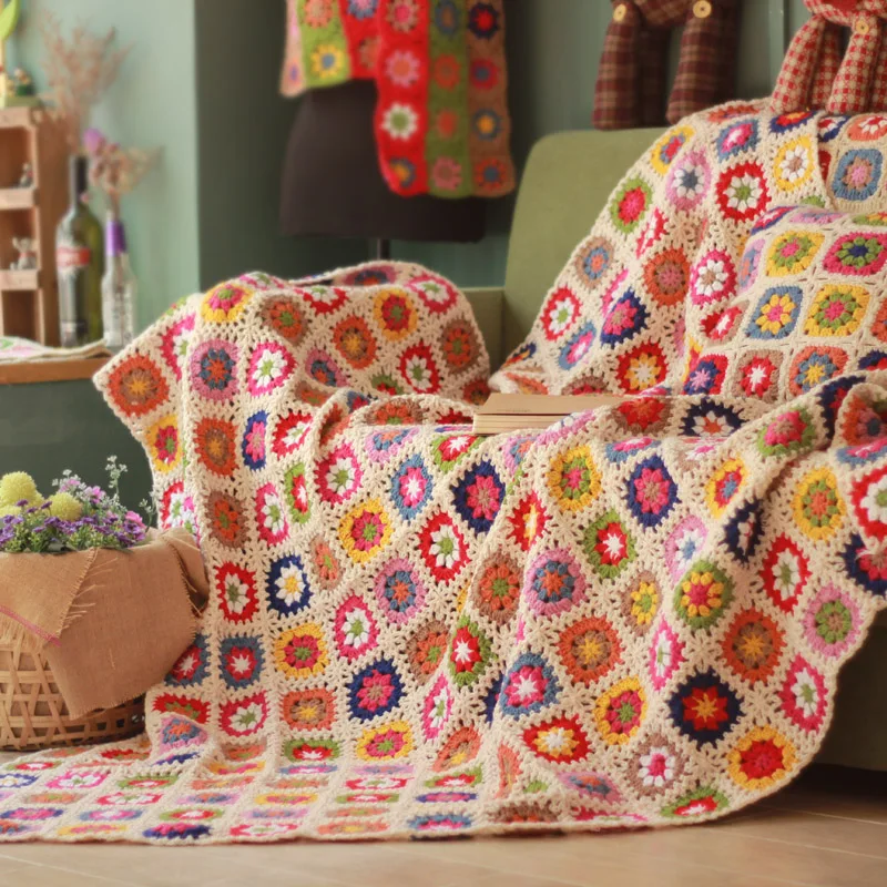 100x 100cm colour mat handmade original Hand hooked crochet blanket cushion felt bay window banket pastoral style gift | Дом и сад