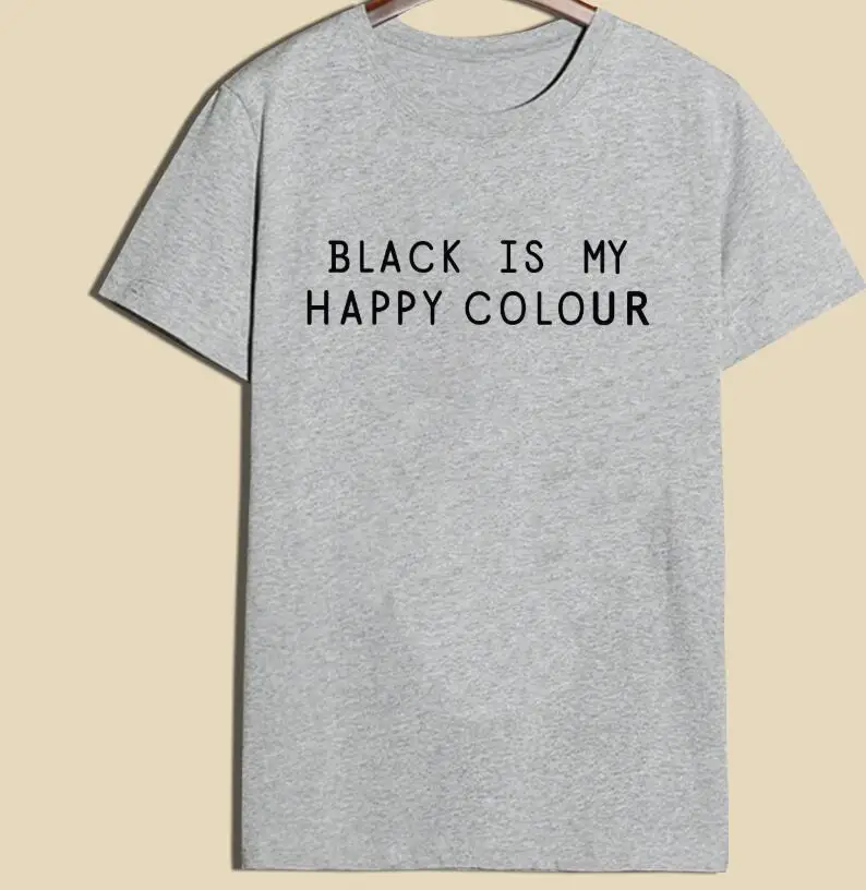 Черная повседневная женская футболка с коротким рукавом надписью is my Happy Color и